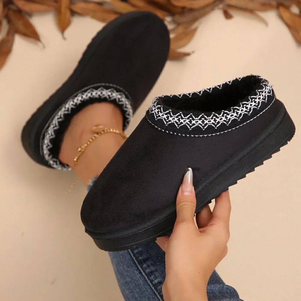 Black Casual Women's Faux Fur Lined Sandals And Platform Snow Boots